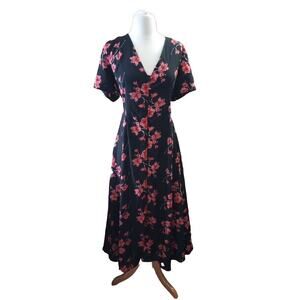 Missguided Plus Maxi Dress Sz 12 NWT Floral Black Pink Button Front